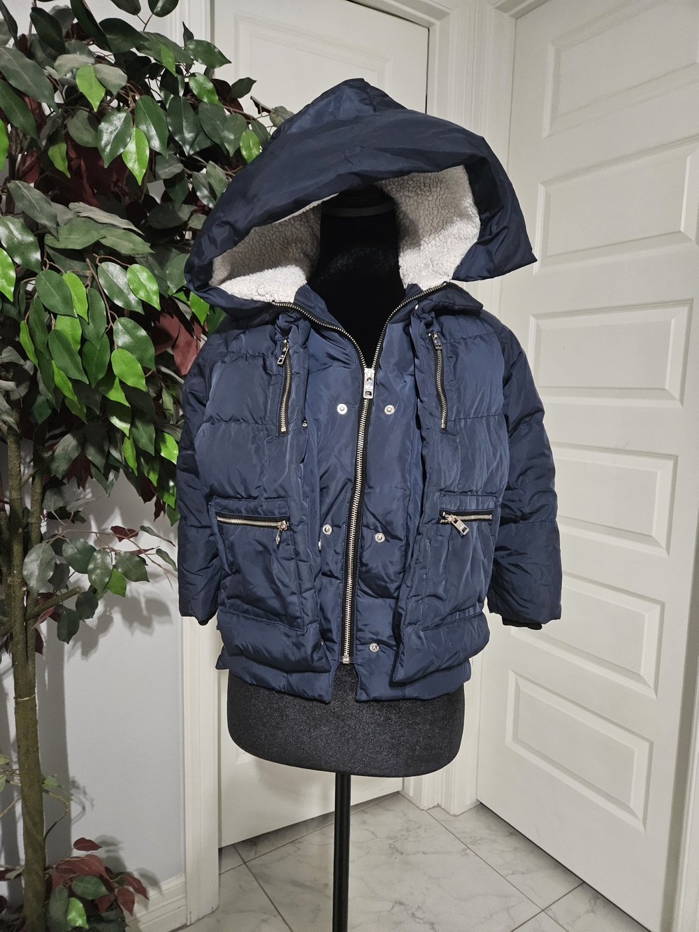 Orolay Navy Sherpa-Lined Kids Puffer Jacket with Hood